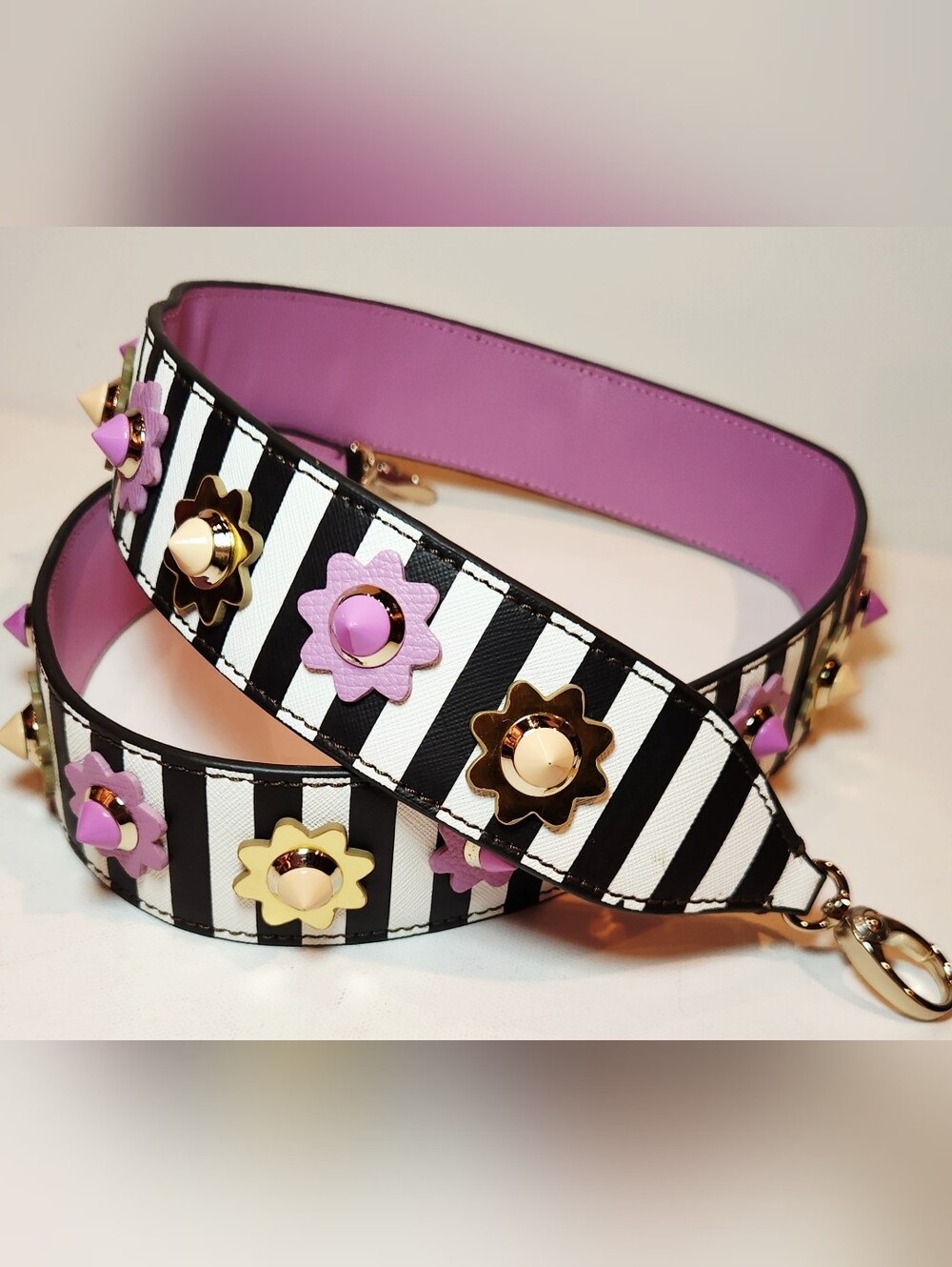 Henri Bendel Striped Studded Flower Guitar Strap